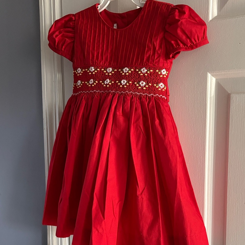 Elegant Red toddler Dress embroidered with Floral Detail